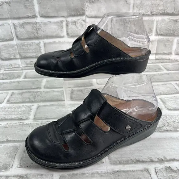 Finn Comfort Java Women's Size 37 - 6.5 Black Leather Comfort Mule Clog Shoes