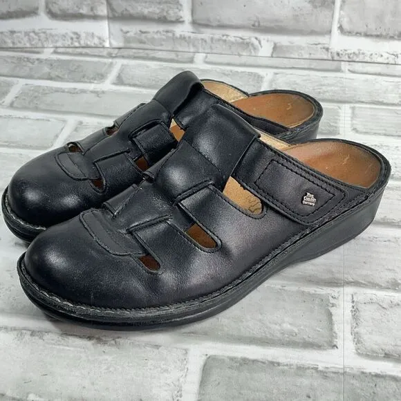 Finn Comfort Java Women's Size 37 - 6.5 Black Leather Comfort Mule Clog Shoes