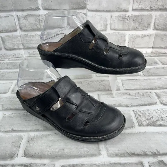 Finn Comfort Java Women's Size 37 - 6.5 Black Leather Comfort Mule Clog Shoes