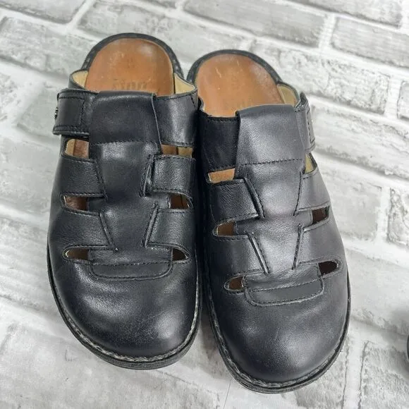 Finn Comfort Java Women's Size 37 - 6.5 Black Leather Comfort Mule Clog Shoes