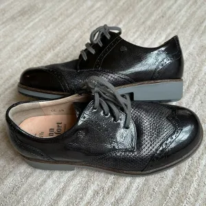 Finn Comfort Shoes Women Charcoal Gray Patent Leather Snake UK 5.5 US 8