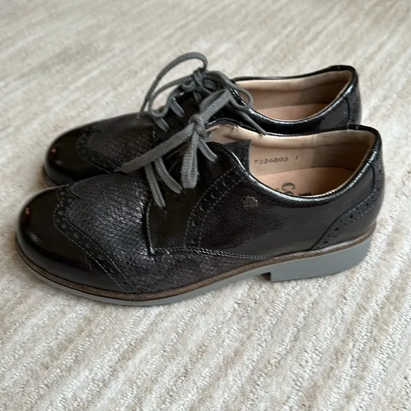 Finn Comfort Shoes Women Charcoal Gray Patent Leather Snake UK 5.5 US 8