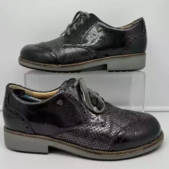 Finn Comfort Shoes Women Charcoal Gray Patent Leather Snake UK 5.5 US 8