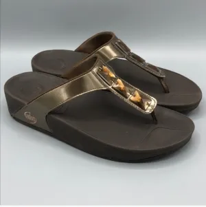 Fitflop Womens Pietra Bronze Comfort Rhinestone Platform Sandals shoes sz 9