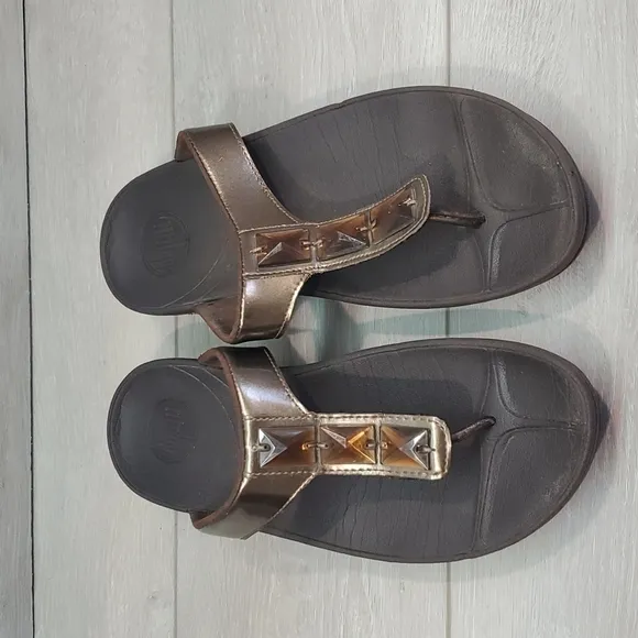 Fitflop Womens Pietra Bronze Comfort Rhinestone Platform Sandals shoes sz 9