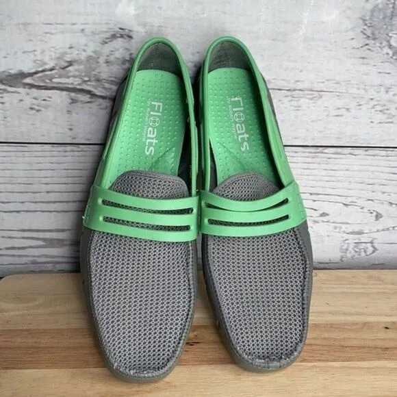 Floats By Robert Wayne Clipper Mens Gray/Green Swims Penny Loafers Boat Shoes 9D