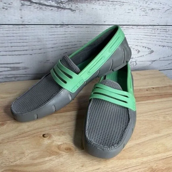 Floats By Robert Wayne Clipper Mens Gray/Green Swims Penny Loafers Boat Shoes 9D