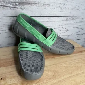 Floats By Robert Wayne Clipper Mens Gray/Green Swims Penny Loafers Boat Shoes 9D