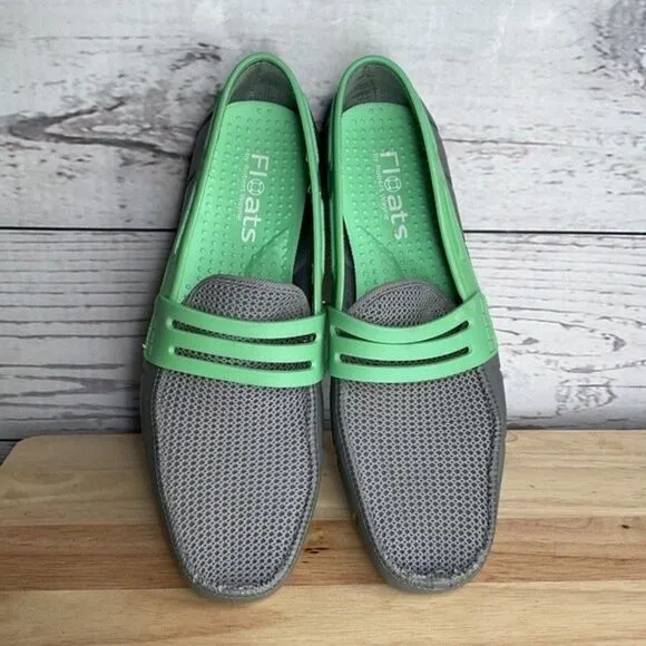 Floats By Robert Wayne Clipper Mens Gray/Green Swims Penny Loafers Boat Shoes 9D