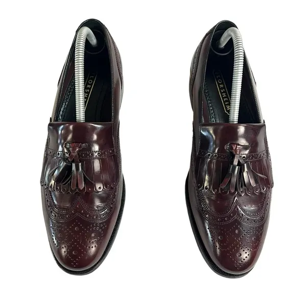 Florsheim Men 8.5 Lexington Leather Wingtip Kiltie Tassel Burgundy Loafers
