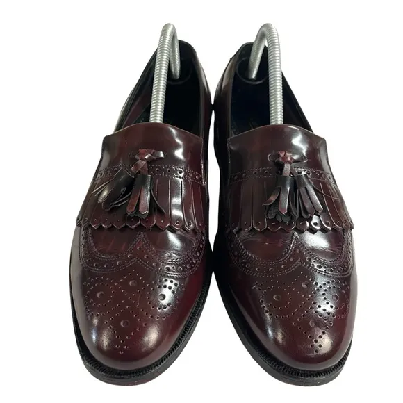 Florsheim Men 8.5 Lexington Leather Wingtip Kiltie Tassel Burgundy Loafers