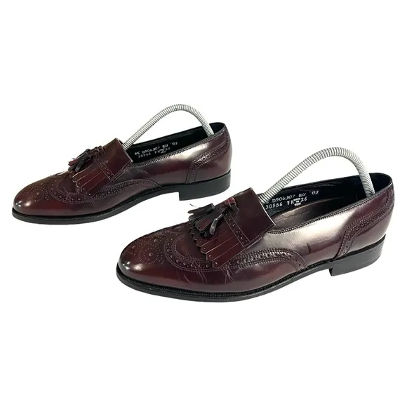 Florsheim Men 8.5 Lexington Leather Wingtip Kiltie Tassel Burgundy Loafers