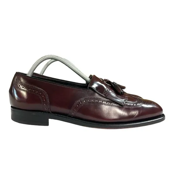 Florsheim Men 8.5 Lexington Leather Wingtip Kiltie Tassel Burgundy Loafers