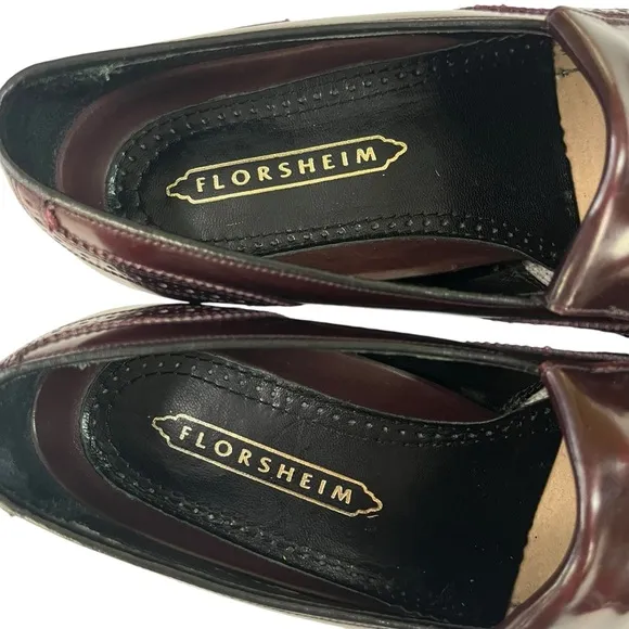 Florsheim Men 8.5 Lexington Leather Wingtip Kiltie Tassel Burgundy Loafers