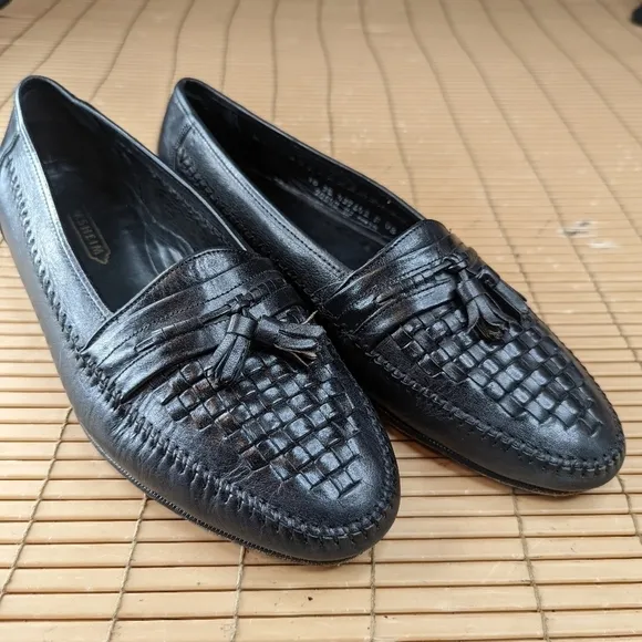 Florsheim Woven Vamp Tassel Leather Loafers men's sz 10 EEE Black Dress Shoes Ca