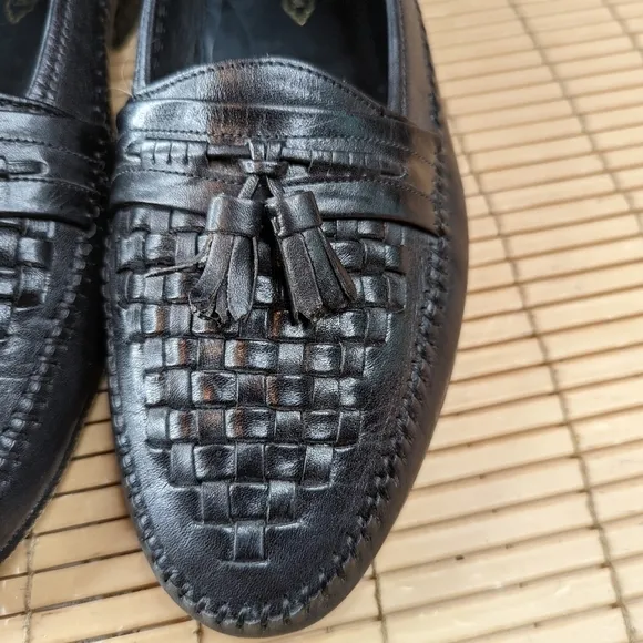 Florsheim Woven Vamp Tassel Leather Loafers men's sz 10 EEE Black Dress Shoes Ca
