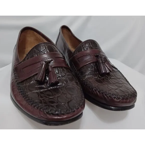 FLS Florsheim Men's Dress Tassel Loafers Size 8M Brown Leather Exotic Croc Print