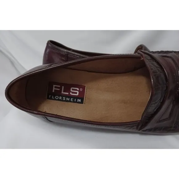 FLS Florsheim Men's Dress Tassel Loafers Size 8M Brown Leather Exotic Croc Print