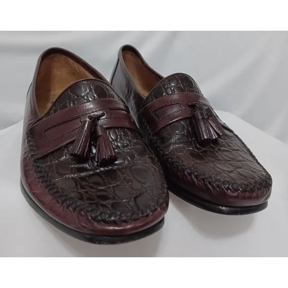 FLS Florsheim Men's Dress Tassel Loafers Size 8M Brown Leather Exotic Croc Print