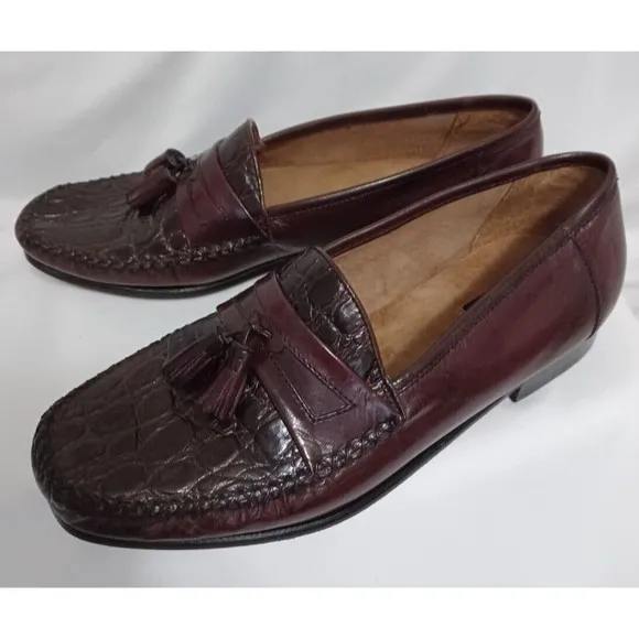 FLS Florsheim Men's Dress Tassel Loafers Size 8M Brown Leather Exotic Croc Print