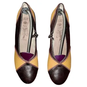 FLY London Colorblock RETRO Pinup Leather Wedge Heel Slip-On Pumps Womens Sz 38