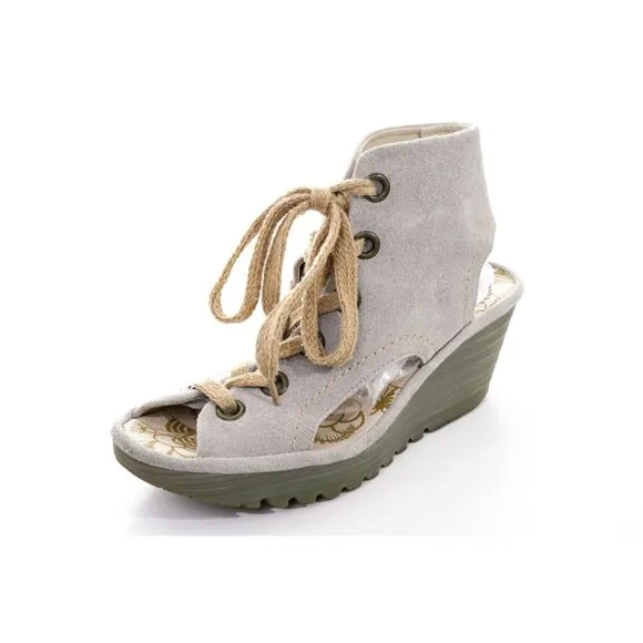 Fly London Yaba Suede Lace-Up Wedges Women's Sz 9-9.5 US / 40 EU Shoes