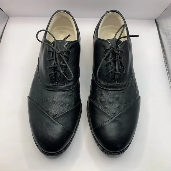 FootJoy 99326 Europa Ostrich Black SoftSpike Golf Oxford Shoes Women 8M EUC