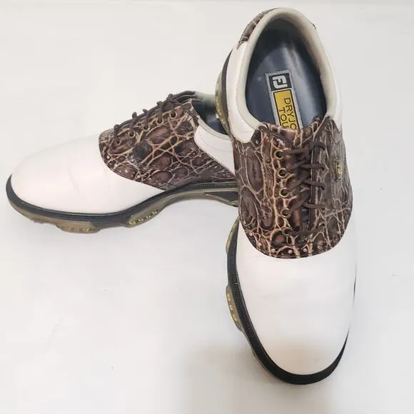 Footjoy FJ Dryjoys Tour Mens SIZE 7.5M Golf Shoes 53754 White Brown Lizard