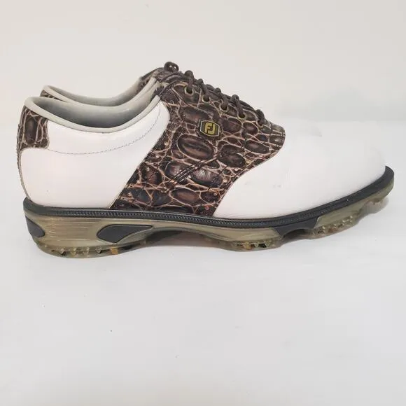 Footjoy FJ Dryjoys Tour Mens SIZE 7.5M Golf Shoes 53754 White Brown Lizard