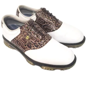Footjoy FJ Dryjoys Tour Mens SIZE 7.5M Golf Shoes 53754 White Brown Lizard