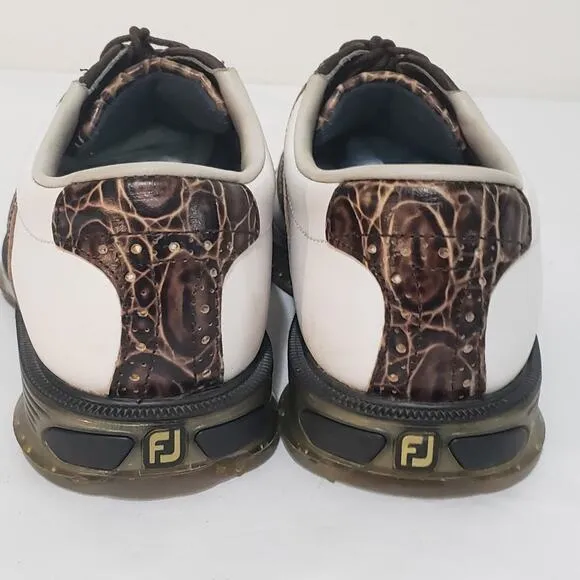 Footjoy FJ Dryjoys Tour Mens SIZE 7.5M Golf Shoes 53754 White Brown Lizard