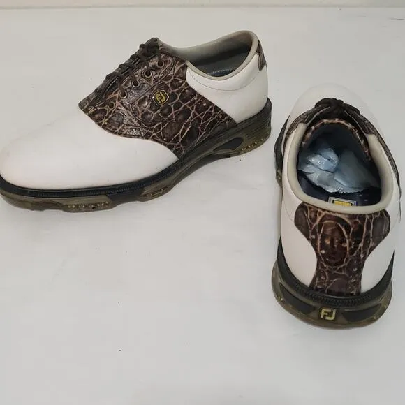Footjoy FJ Dryjoys Tour Mens SIZE 7.5M Golf Shoes 53754 White Brown Lizard