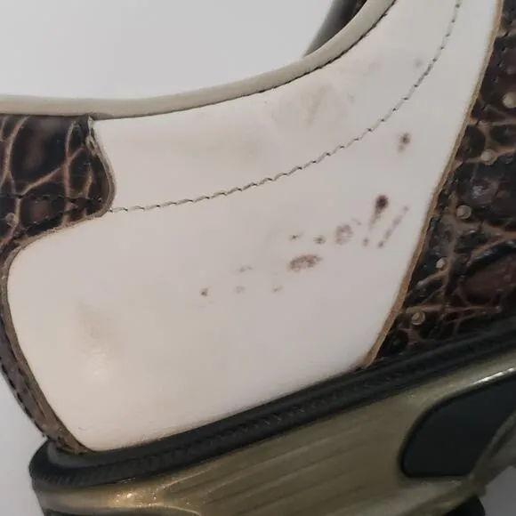 Footjoy FJ Dryjoys Tour Mens SIZE 7.5M Golf Shoes 53754 White Brown Lizard