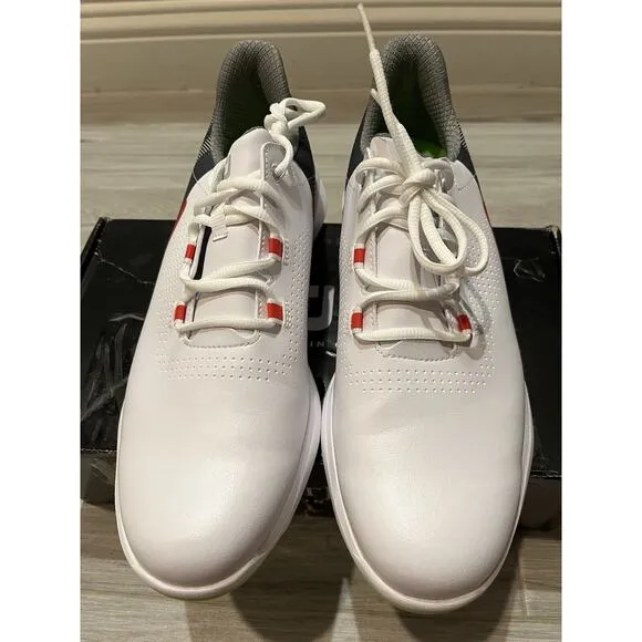 FootJoy FJ Fuel Men 10.5 M White/Navy/Lime Spikeless Golf Shoes 55452