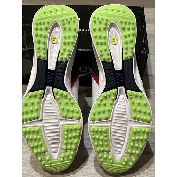 FootJoy FJ Fuel Men 10.5 M White/Navy/Lime Spikeless Golf Shoes 55452