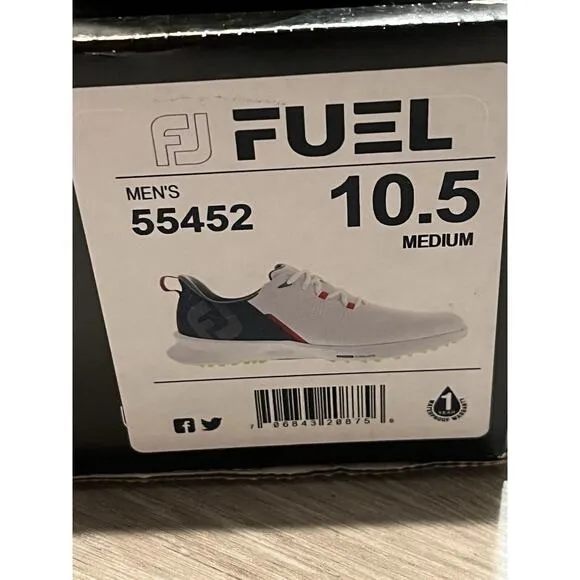 FootJoy FJ Fuel Men 10.5 M White/Navy/Lime Spikeless Golf Shoes 55452