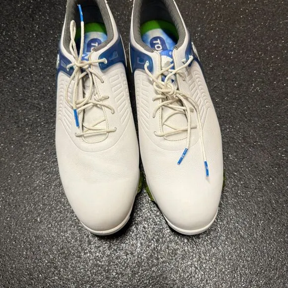 Footjoy Golf Shoes Men's 12 White Blue Spikes Launch Lace Up Comfort Logo
