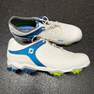 Footjoy Golf Shoes Men's 12 White Blue Spikes Launch Lace Up Comfort Logo