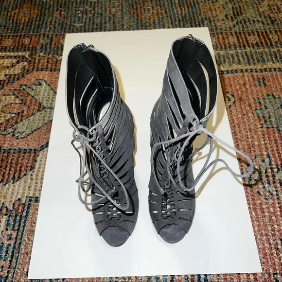 Francesco Russo Lace Up Suede Heels