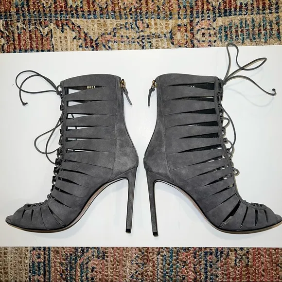 Francesco Russo Lace Up Suede Heels