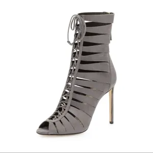 Francesco Russo Lace Up Suede Heels