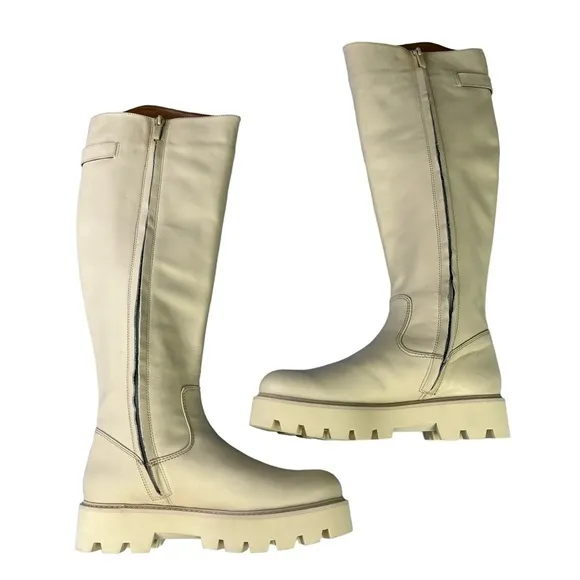 Franco Sarto Balin Leather Tall‎ Knee High Boot Wide Calf Zip Lug Sole Size 6.5
