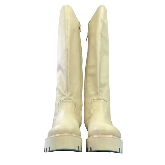 Franco Sarto Balin Leather Tall‎ Knee High Boot Wide Calf Zip Lug Sole Size 6.5