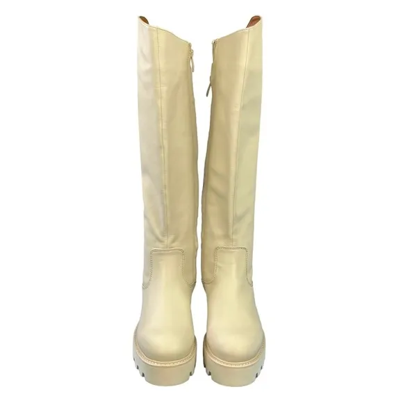 Franco Sarto Balin Leather Tall‎ Knee High Boot Wide Calf Zip Lug Sole Size 6.5