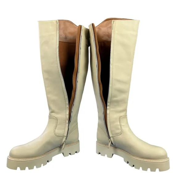 Franco Sarto Balin Leather Tall‎ Knee High Boot Wide Calf Zip Lug Sole Size 6.5