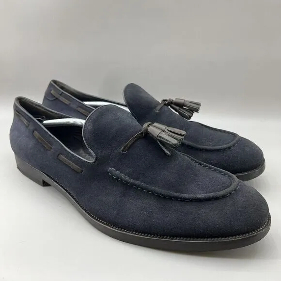 Fratelli Rossetti Brera Men Size 12 Shoes Navy Blue Suede Slip-On Tassel Loafers