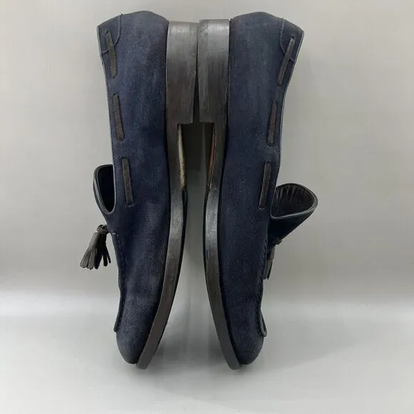 Fratelli Rossetti Brera Men Size 12 Shoes Navy Blue Suede Slip-On Tassel Loafers