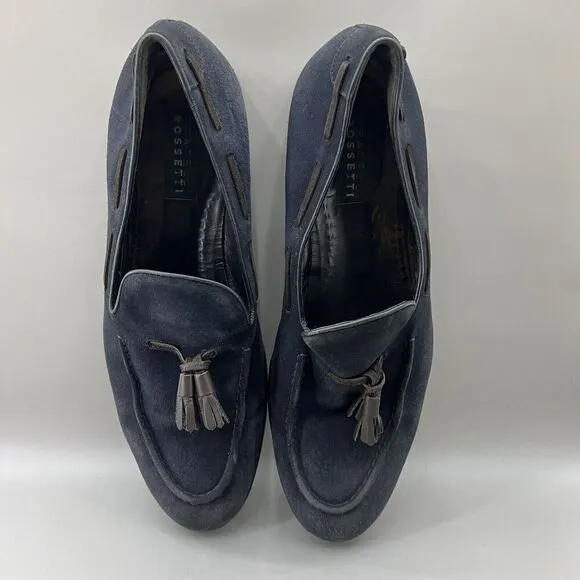 Fratelli Rossetti Brera Men Size 12 Shoes Navy Blue Suede Slip-On Tassel Loafers