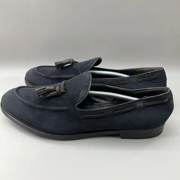 Fratelli Rossetti Brera Men Size 12 Shoes Navy Blue Suede Slip-On Tassel Loafers