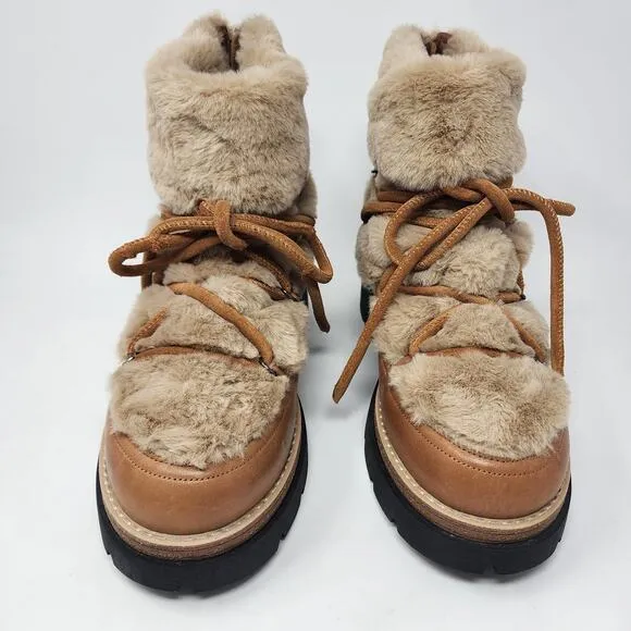 Free People Boots Women EU40/US9.5 Polar Queen Faux Fur Tan Leather Lug Sole